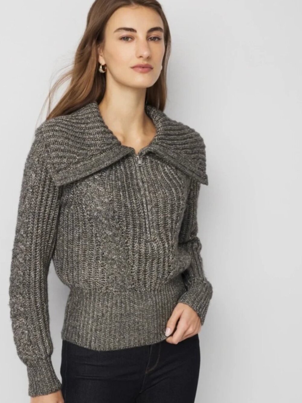 White House Black Market Metallic Gray Knit Sweater